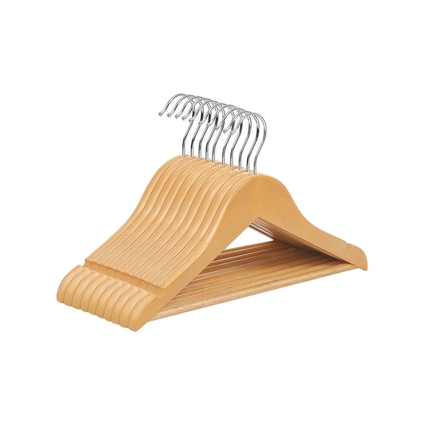 slide 2 of 6, Kids Solid Wood Baby Hangers 10 Pack, Children's Coat Hangers with Pants Bar, Shoulder Notches, Swivel Hooks Natural-Silver