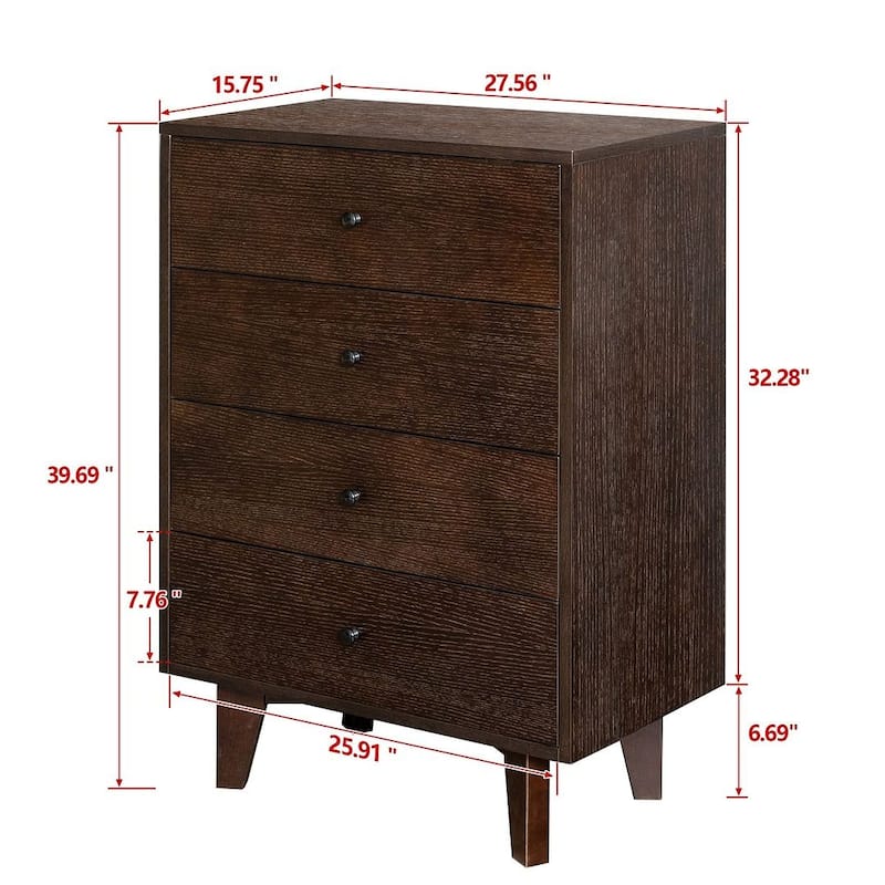 Modern Auburn Solid Wood Dresser Chest of Drawers with Retro Round Handle