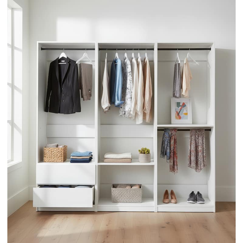 Prosper White Freestanding Walk in Wood Closet System - 94.2"W x 15.7"D x 83" H