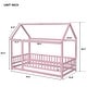 preview thumbnail 10 of 13, Kids Bed Floor Wooden Bed with House Roof Frame and Fence Guardrails DIY Decor