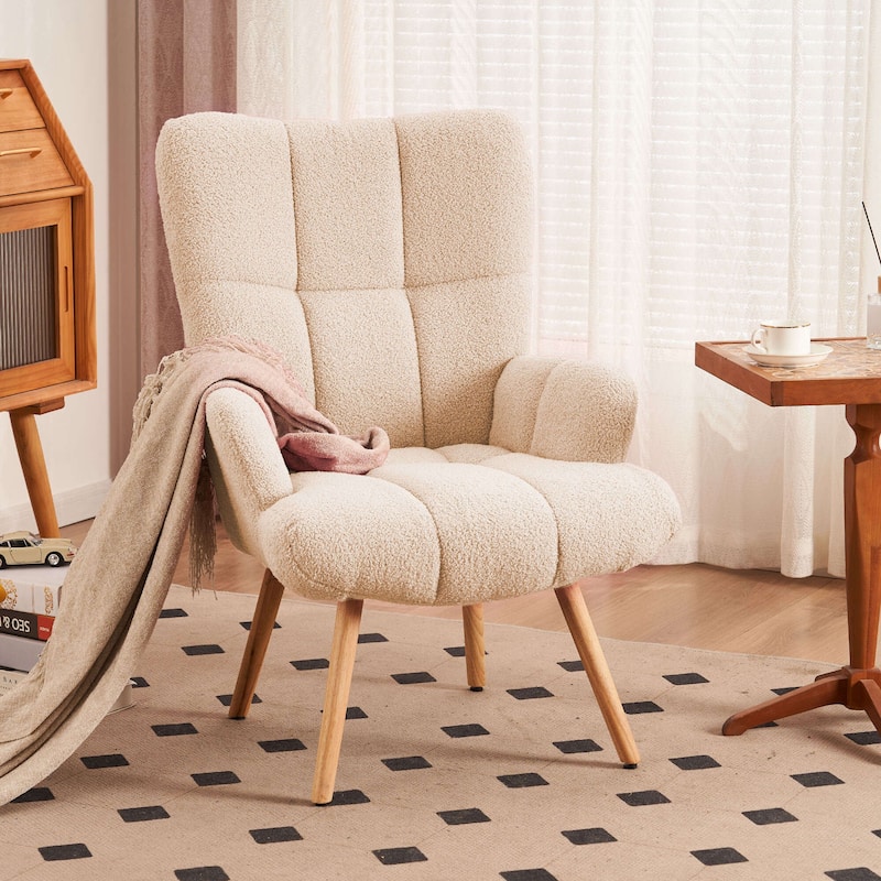 FERPIT Rocking Accent Chair Teddy Upholstered Glider Nursery Accent Chair Padded Seat with High Backrest for Living Room
