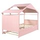 preview thumbnail 10 of 13, Twin Platform Bed House Shaped Wood Bed Frame with Trundle - Pink