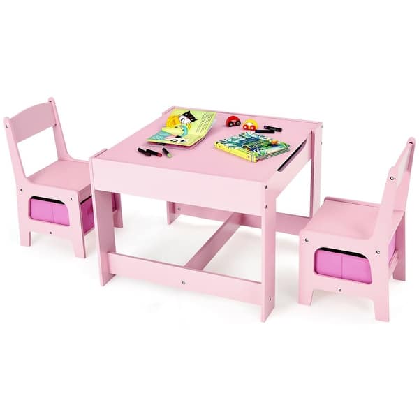 Gymax Kids Table and Chair Set Wood Activity Study Desk w/ Storage