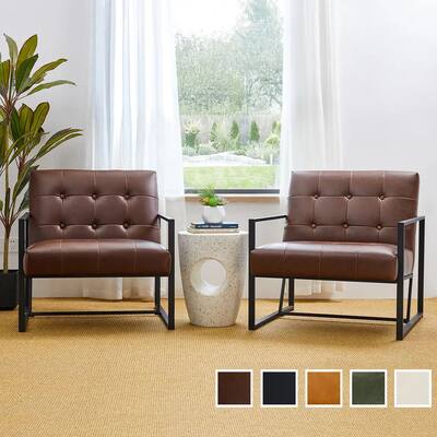 Glitzhome 30.50"H Mid-Century PU Leather Tufted Accent Chair - 29.5"W x 30.5"H x 29.25"D