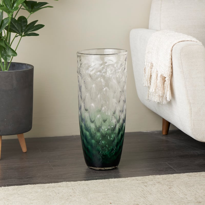 Green Glass Handmade Ombre Vase - Green - 9"W, 20"H
