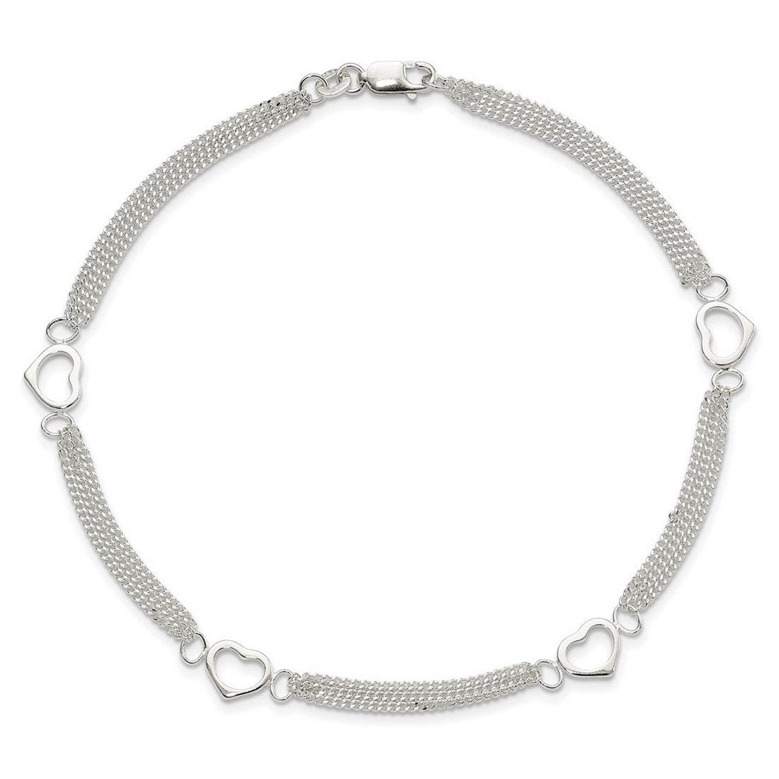 Curata 925 Sterling Silver or Gold Plated Heart Station Multi-strand Anklet
