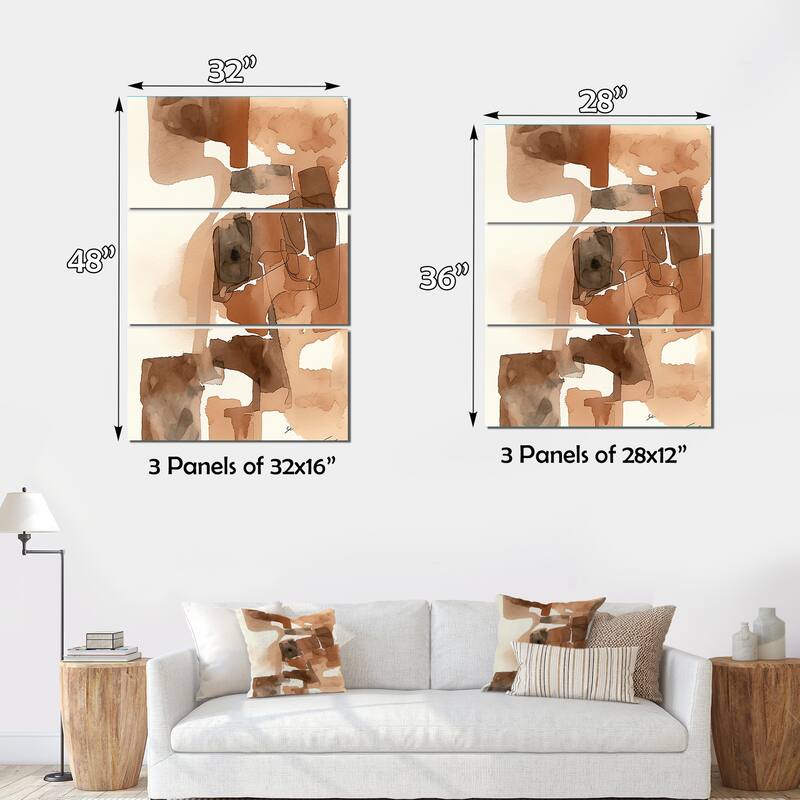 Designart "Liquid Earth Tones I" Abstract Liquid Ink Canvas Art Print - 3 Panels