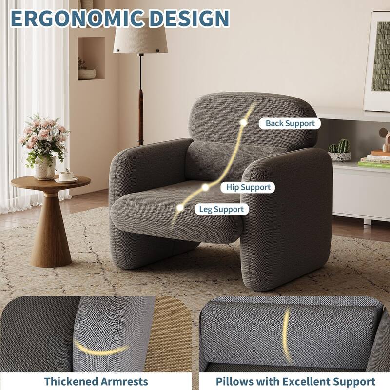 Modern Accent Chair, Wood Frame Sofa Chair, Comfortable Reading Armchair for Living Room