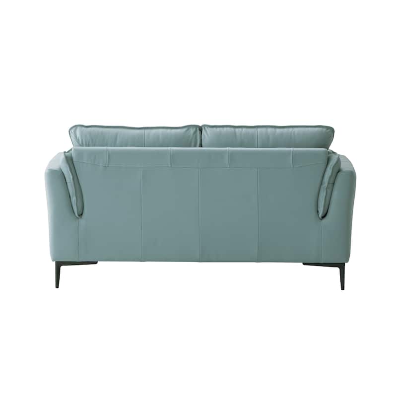 Top Grain Leather Loveseat, Small Sofa Couch with Loose Seat and Tight Back Cushion, Couch Settee with Metal Legs - Sage Green