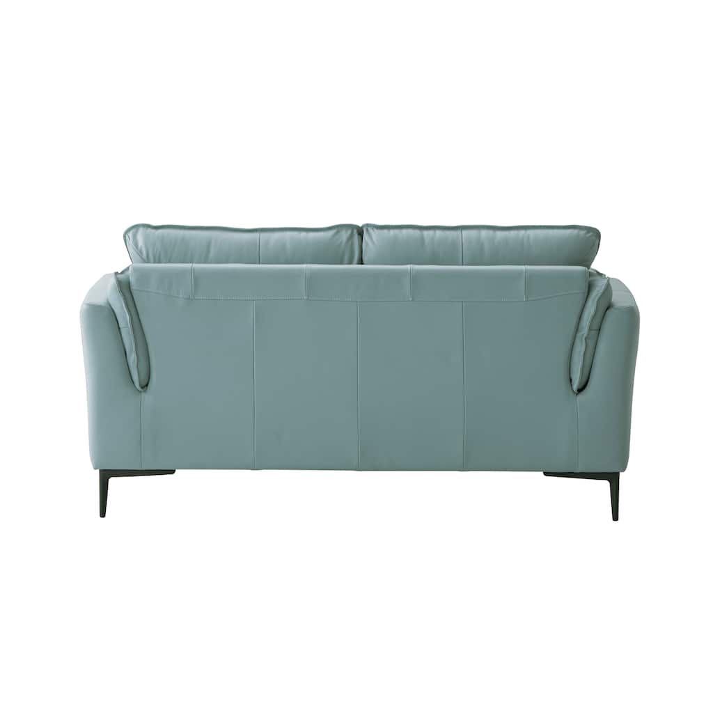 Top Grain Leather Loveseat, Small Sofa Couch with Loose Seat and Tight Back Cushion, Couch Settee with Metal Legs