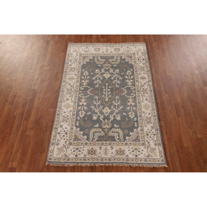 Gray Oushak Oriental Area Rug Handmade Floral Wool Carpet - 3'11" x 6'0"