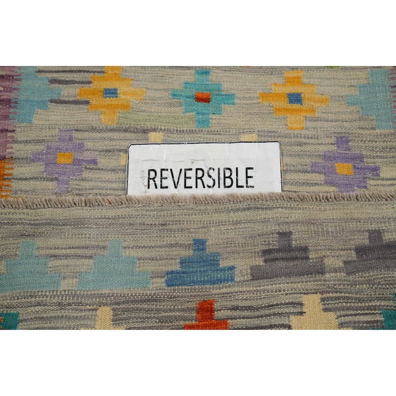 Hand Woven Oriental 100% Wool Carpet Southwestern Tribal Greys & Charcoal Kilim Area Rug - 6' 4'' X 2' 7''