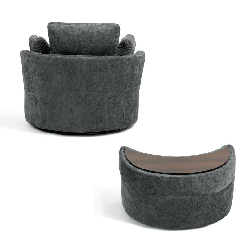 41" W Oversized Accent Barrel Swivel Chair with Moon Storage Ottoman