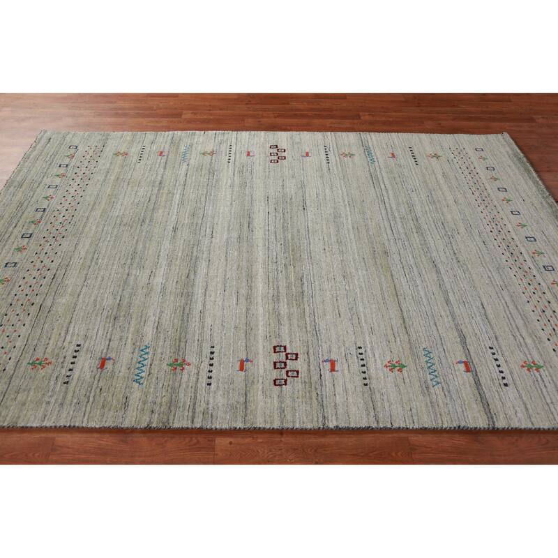 Hand Knotted Oriental 100% Wool Carpet Tribal Animal Pictorial Greys & Charcoal Gabbeh Area Rug - 8' 1'' X 5' 7''