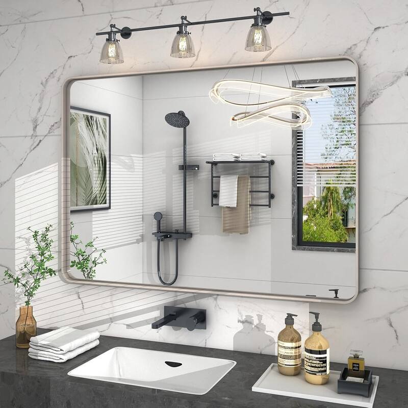 Aluminum Alloy Framed French Cleat Mounted Tempered Glass Wall Vanity Mirror - Silver - 48" x 36"