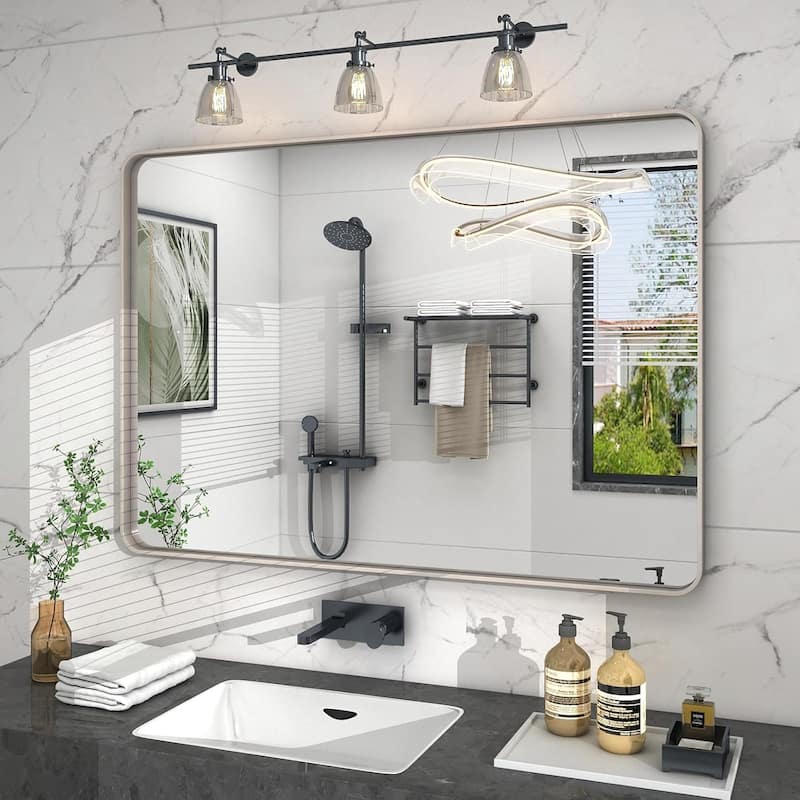 Aluminum alloy Framed Tempered Glass Wall Bathroom Vanity Mirror - 48" x 36" - Silver