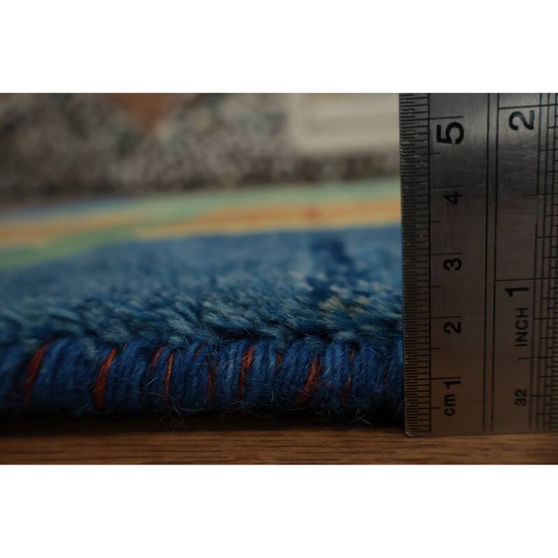 Hand Knotted Oriental 100% Wool Carpet Modern Geometric Green Gabbeh Area Rug - 5' 11'' X 4' 2''