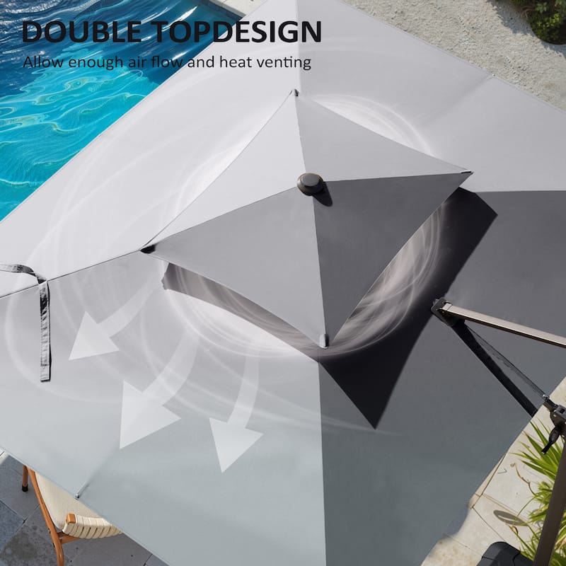 Pellebant 9X11 FT Double Top Patio Cantilever Umbrella, Base Not Included