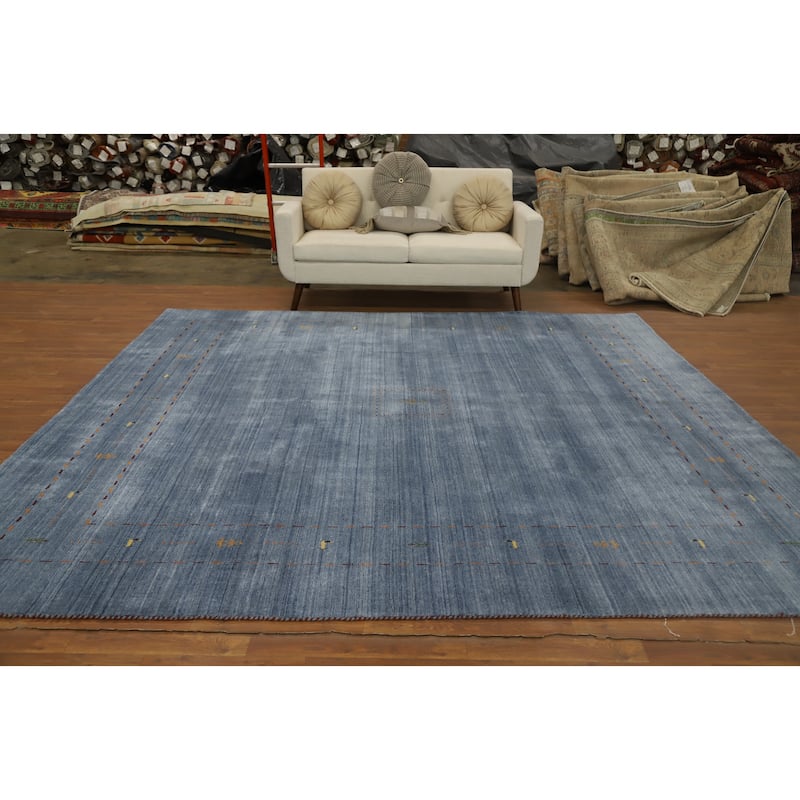 Hand Knotted Oriental 100% Wool Carpet Tribal Animal Pictorial Navy Blue & Blues Gabbeh Area Rug - 9' 10'' X 9' 9''
