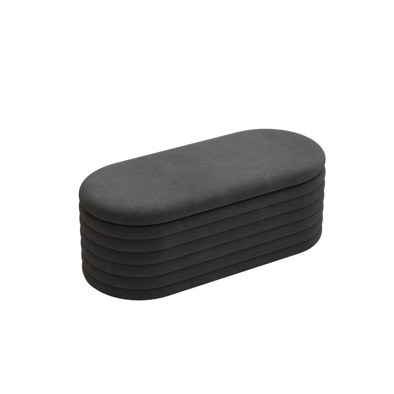 Storage Chenille Ottoman Bench Upholstered Fabric Storage Bench End of Bed Stool with Safety Hinge for Bedroom, Living Room