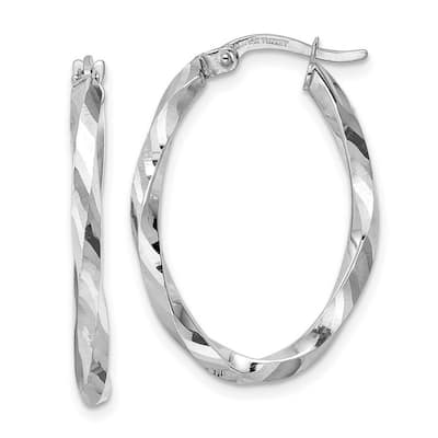 Curata 14k White Gold Polished 2.5x 29mm Twisted Oval Hoop Earrings