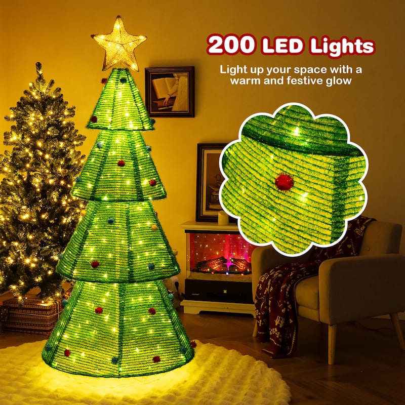 Gymax 6.2 FT Collapsible Christmas Tree w/ 200 Built-in LED Lights Top - Multi - See Details