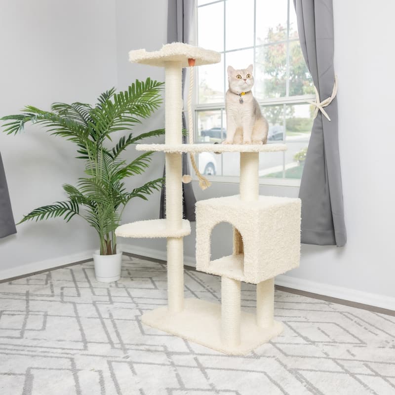 Faux Covered Real Wood Cat Scratch Furniture 57" Beige - Beige