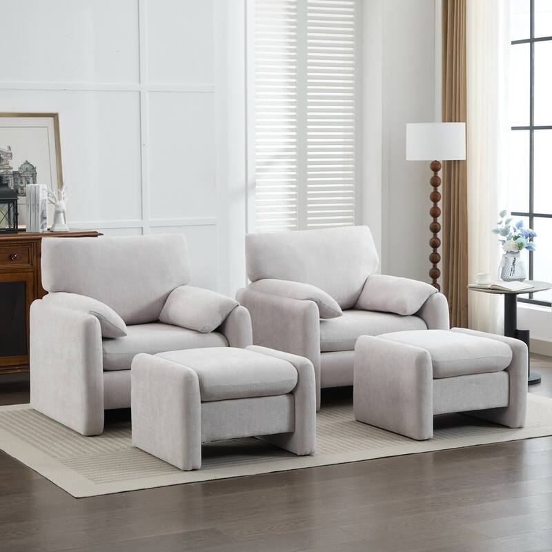Chenille Single Sofa Chair & Ottoman Set