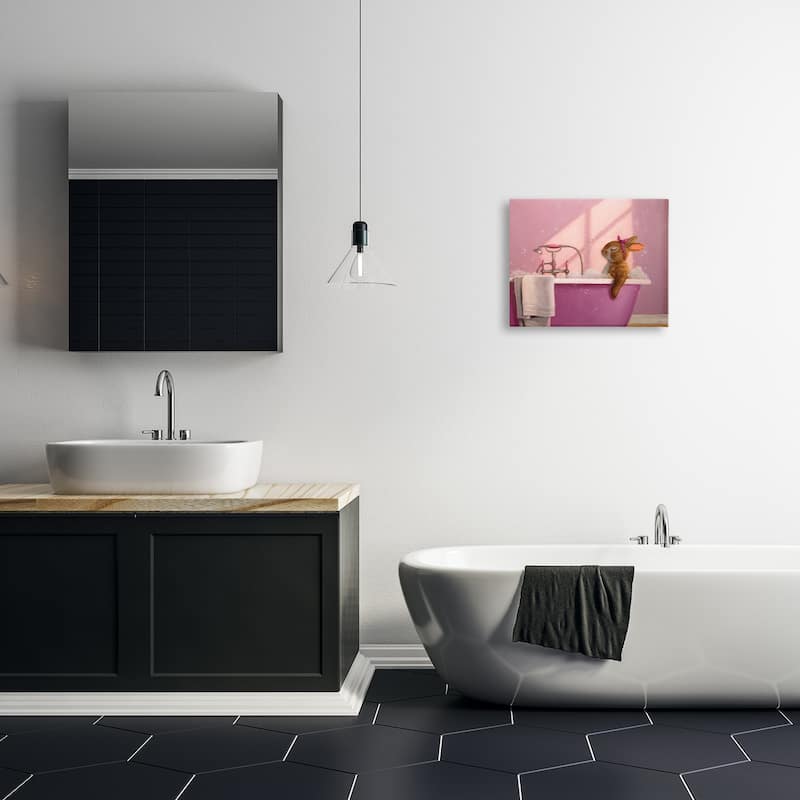 Stupell Bunny in Pink Relaxing Bath Canvas Wall Art Design By Lucia Heffernan