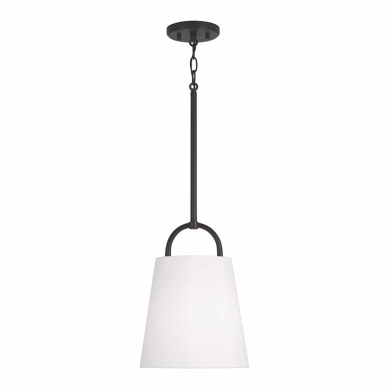Brody 1-light Pendant w/ White Fabric Shade - 13.75"H x 10"W - Matte Black