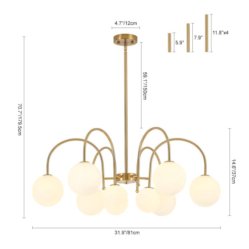 Mid-Century Tiered Frosted Glass Globe Round Sputnik Chandelier