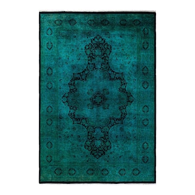 Overton Hand Knotted Wool Vintage Inspired Modern Contemporary Overdyed Blue Area Rug - 4' 7" x 6' 9"