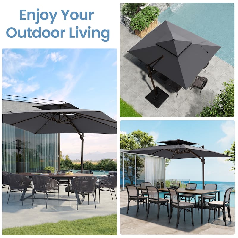9 FT x 12 FT Outdoor Patio Dual Top Umbrella Cantilever Offset with No Base