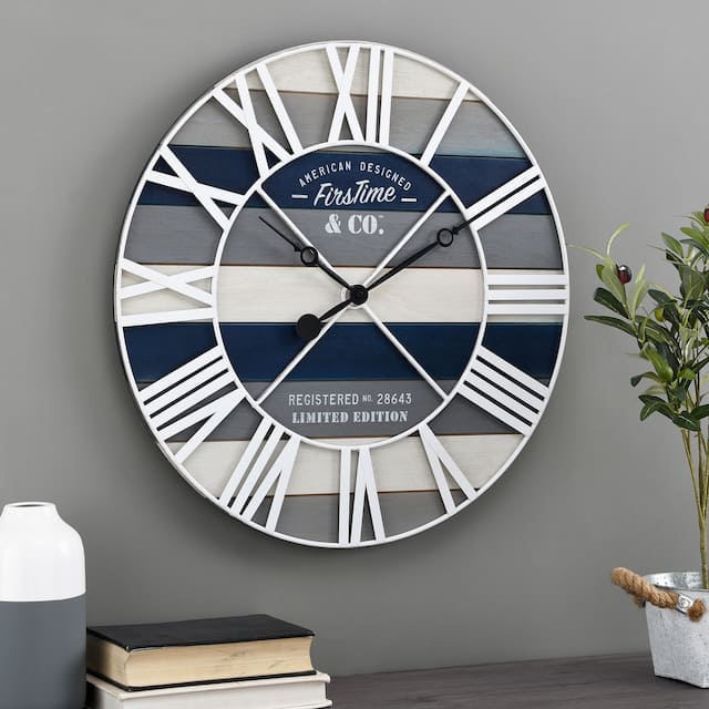 FirsTime & Co. Maritime Farmhouse Plank Wall Clock - Navy