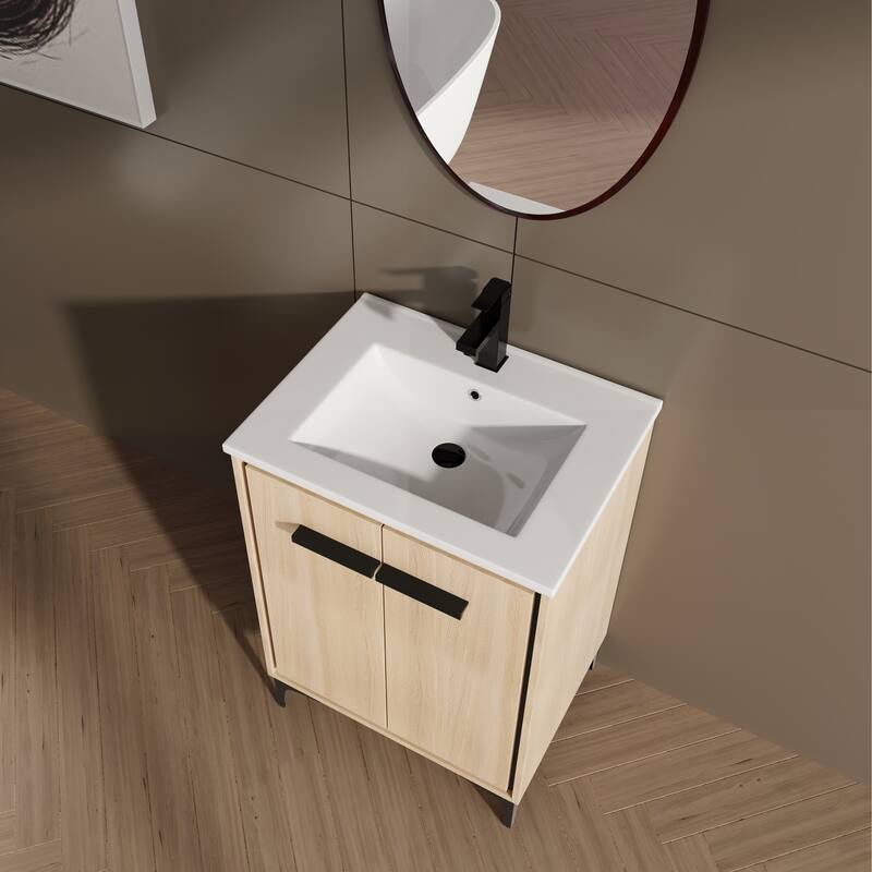 30-Inch Bathroom Vanity with Double Doors, Engineered Wood Cabinet, Floor-to-Ceiling Design, Ample Storage Space