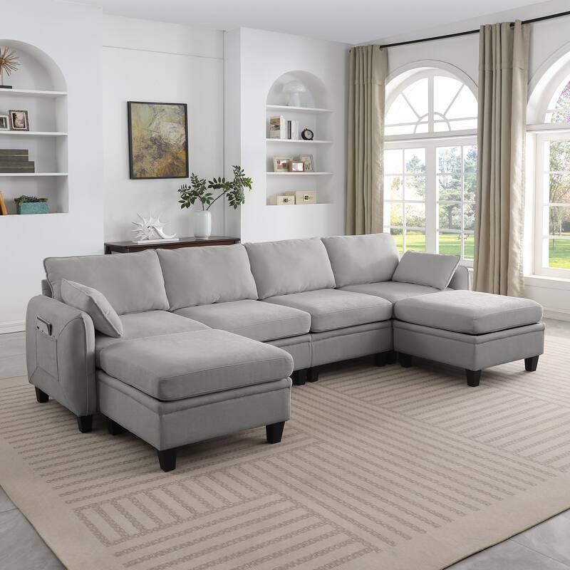 109.4" Chenille Sectional Sofa with Two Ottomans