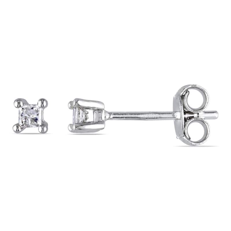 Miadora Sterling Silver 1/10ct TDW Diamond Solitaire Earrings
