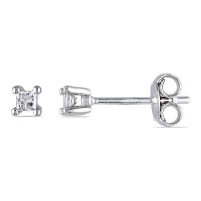 Miadora Sterling Silver 1/10ct TDW Diamond Solitaire Earrings