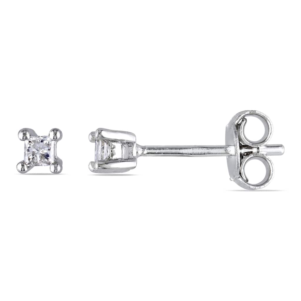 Miadora Sterling Silver 1/10ct TDW Diamond Solitaire Earrings