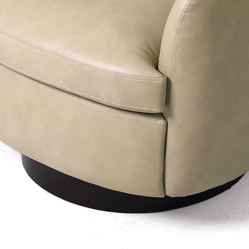 Low Back PU Leather Barrel Chair 360° Swivel Accent Chair for Living Room