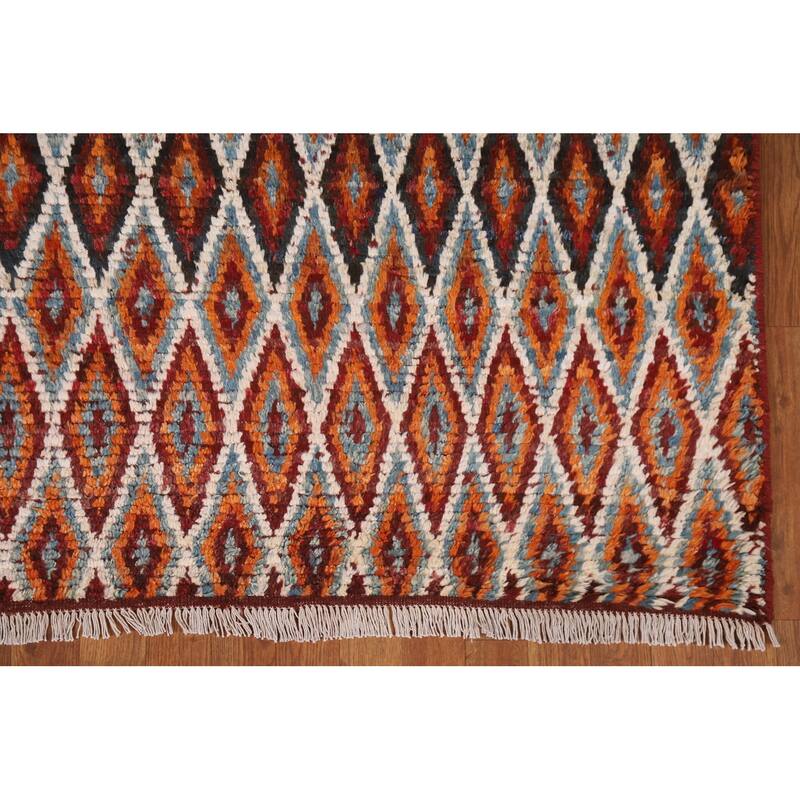 Hand Knotted Oriental 100% Wool Carpet Modern All-Over Oranges & Rust Moroccan Area Rug - 7' 11'' X 5' 8''