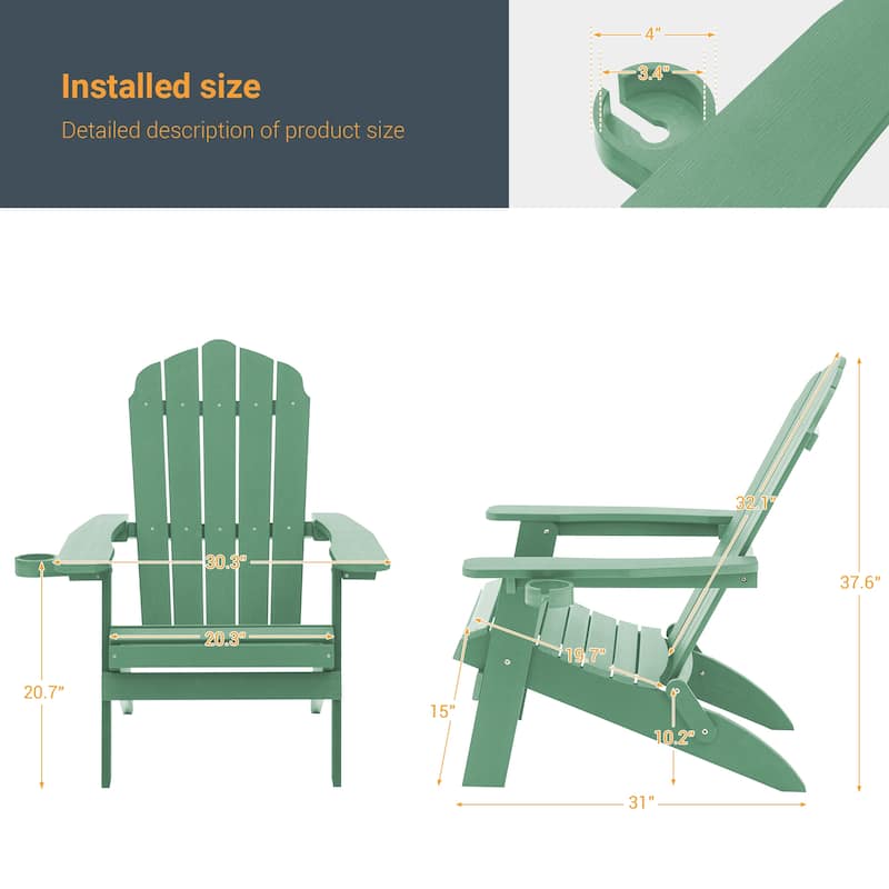 LIVOOSUN Outdoor Folding Adirondack Chair w/Cup Holder Set of 2 or 4
