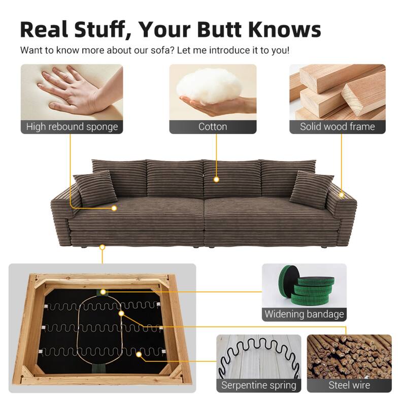 Sectional Couch with 3 Ottoman, 102.4" Corduroy Deep Seat Couches with Pillows, Convertible Sofa Lounge Chair for Living Room