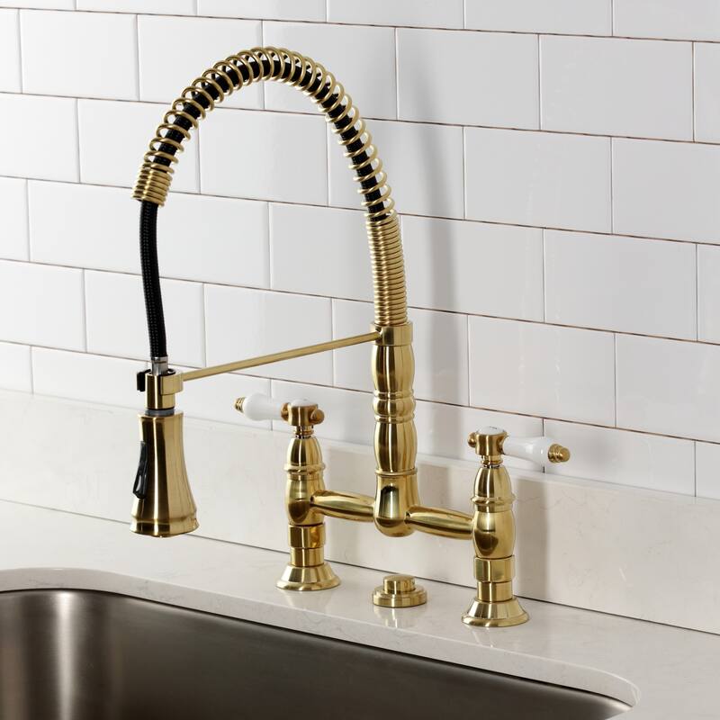 Kingston Brass Essex Double-Handle Wall-Mount Pre-Rinse Bridge Kitchen Faucet