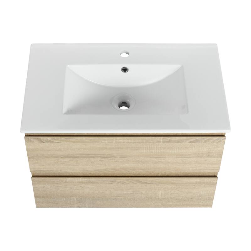 24" Floating Bathroom Vanity with Ceramic Basin, 2 Soft-Close Drawers, Eco-Friendly Plywood Construction