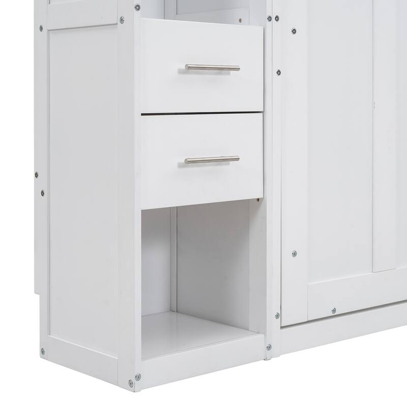 Space-Saving Twin Murphy Bed with Lockers and Wardrobes, White