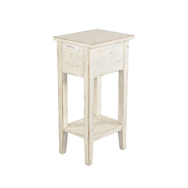 Rena Chairside Table, Drawer and Shelf, 14 Inch White Mahogany Wood