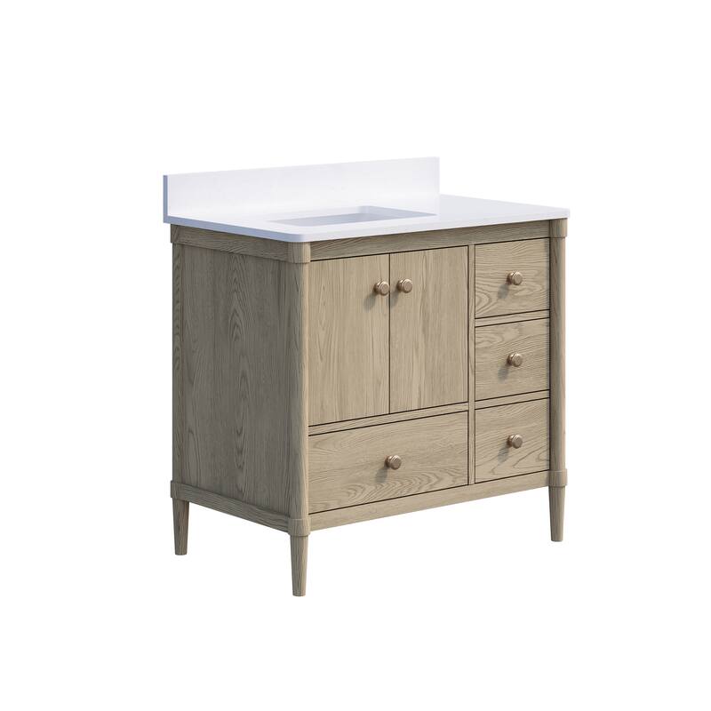 34''H Solid Wood Bathroom Vanity With Carrera White Quartz Top and Sink