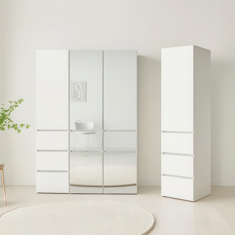 Elise Slim Modular Wood Closet Cabinet with Drawers in White - 15.7"D x 17.72"W x 70.9"H