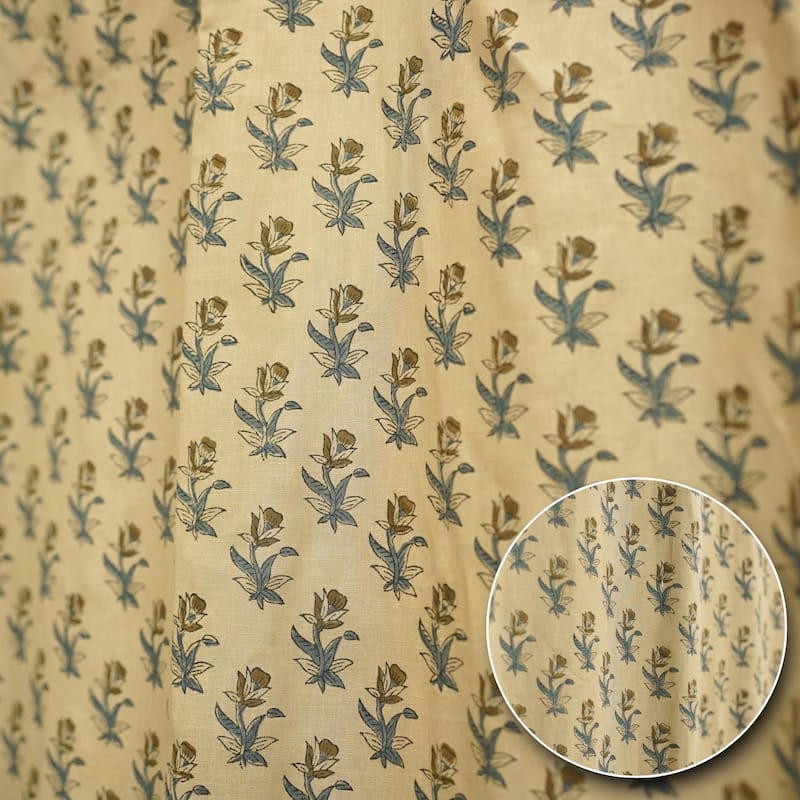 Fabdivine Handmade Block Print Floral Curtain Perfect for Room or Window Décor